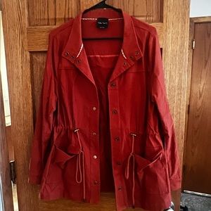 Burnt orange, cinch waist fall/spring coat